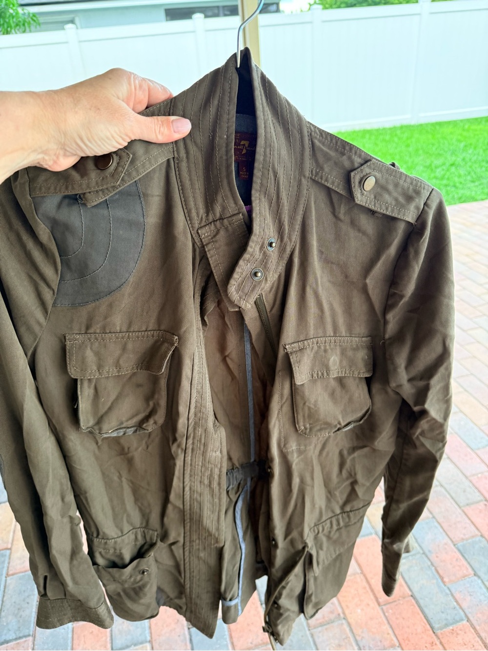 7 For All Mankind Olive Green Military Field Utility Cargo Safari Jacket Lyocell